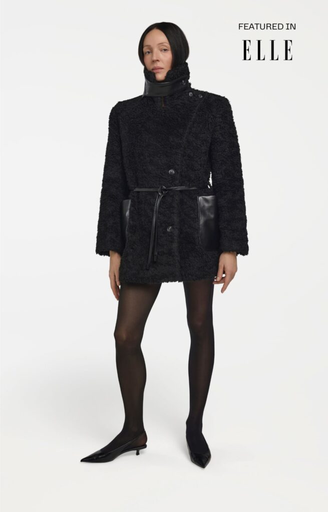 Sustainable plant-based fur coat made from flax material by Balsais